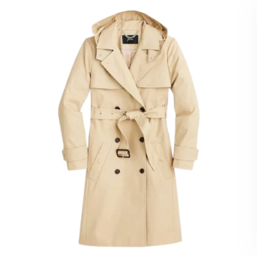 NWT JCREW NEW Icon Trench Coat Womens 4 Khaki Beige Hooded Hood Jacket BF456 NEW